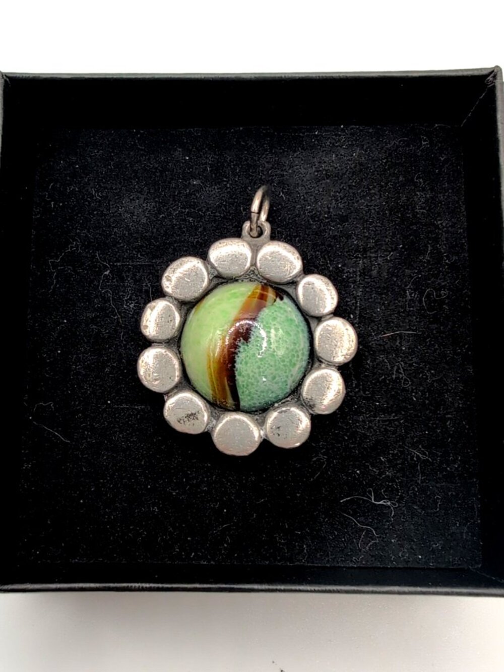 Rare Vintage Bent Larsen Pewter & Cat Eye Stone Danish Modernist Pendant 1.25"